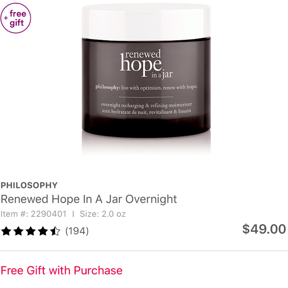 🖤 Philosophy Renewed Overnight Hope in a jar 🖤
